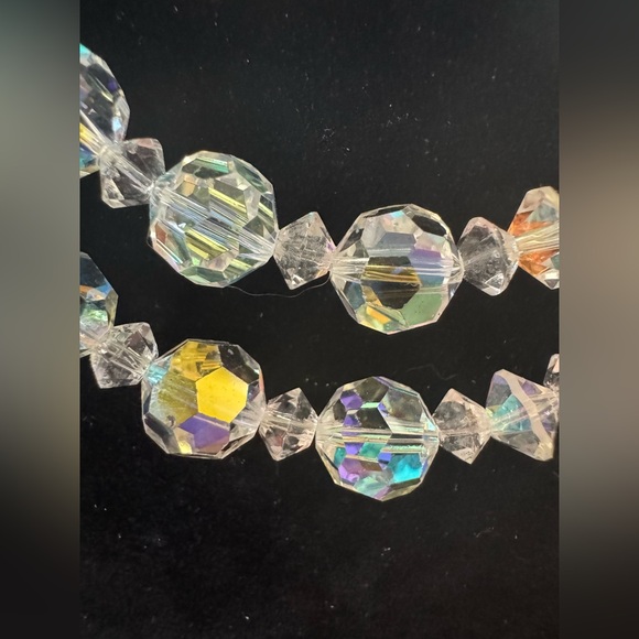 Lisner Vintage Clear Aurora Borealis AB Crystal Faceted Double Strand Necklace - Picture 3 of 7